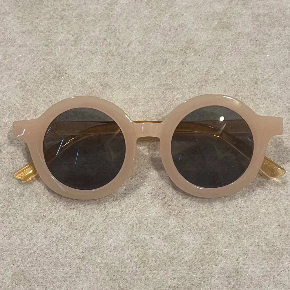 Kids Round Chunky Sunglasses Beige Amber Retro Vintage Style Shades